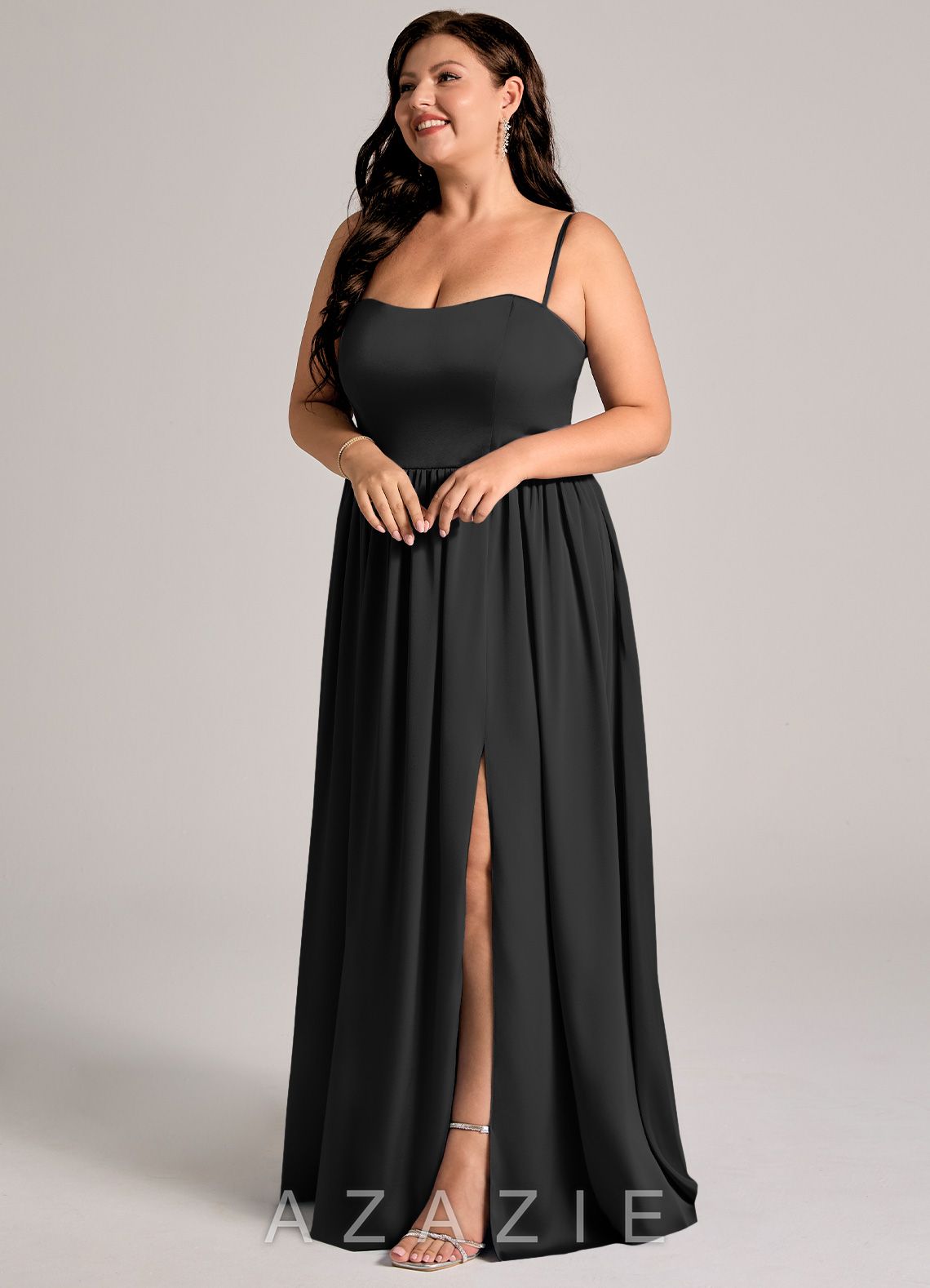 Azazie Calianna Black A-Line Off the Shoulder Stretch Satin Convertible Dress black