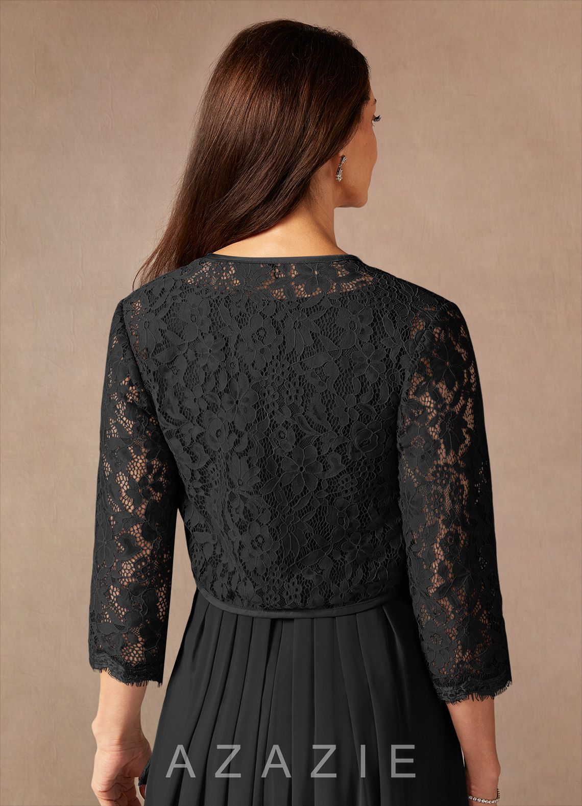 Azazie Ainsling Black A-Line Square Neckline Lace Chiffon Dress black