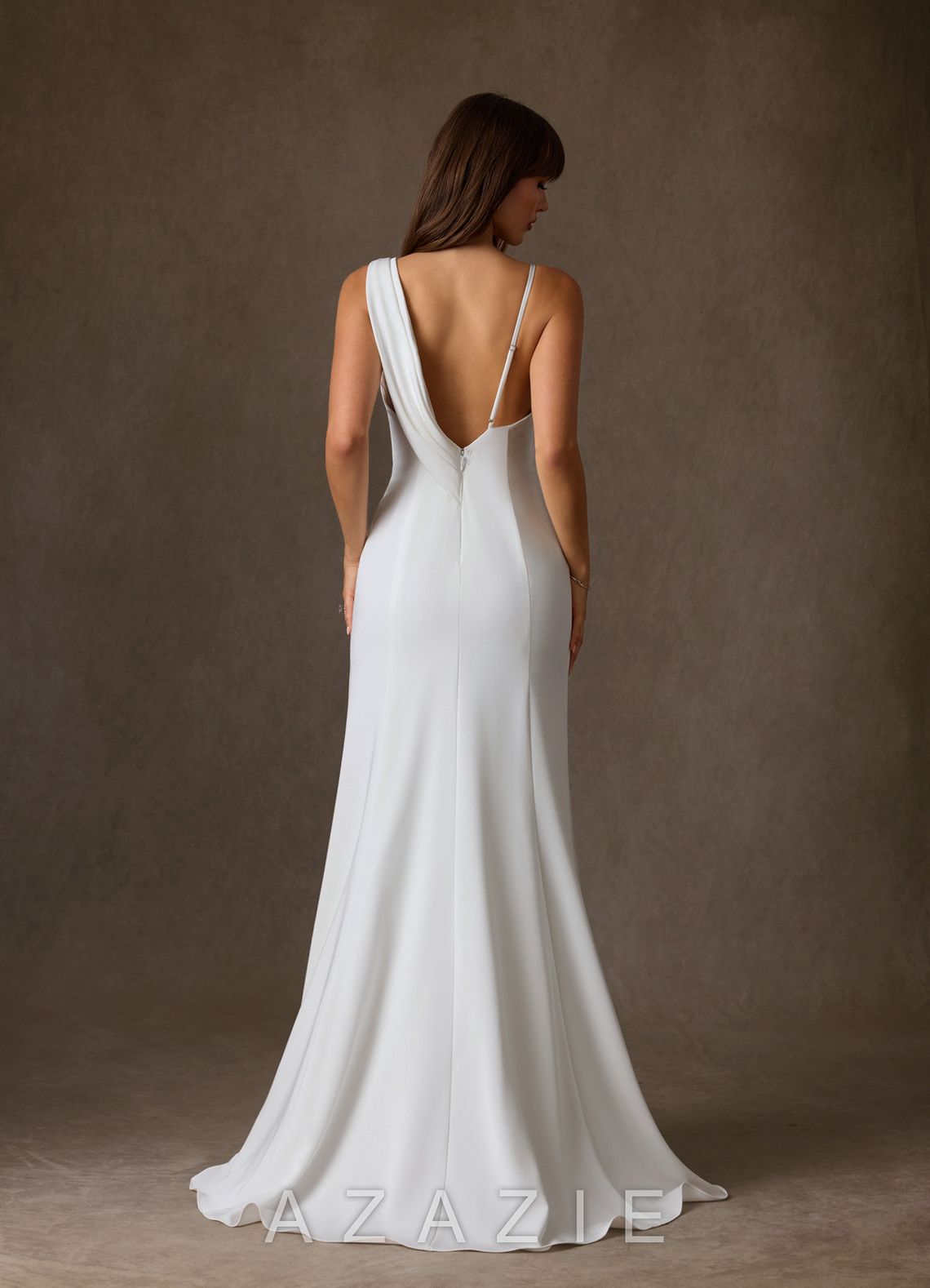 Azazie Laniece Diamond White Sheath Crepe Back Satin Dress diamond_white