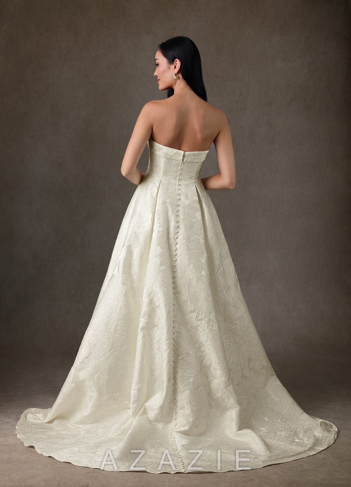 Azazie Desiree Antique White Ball-Gown Strapless Floral Jacquard Dress