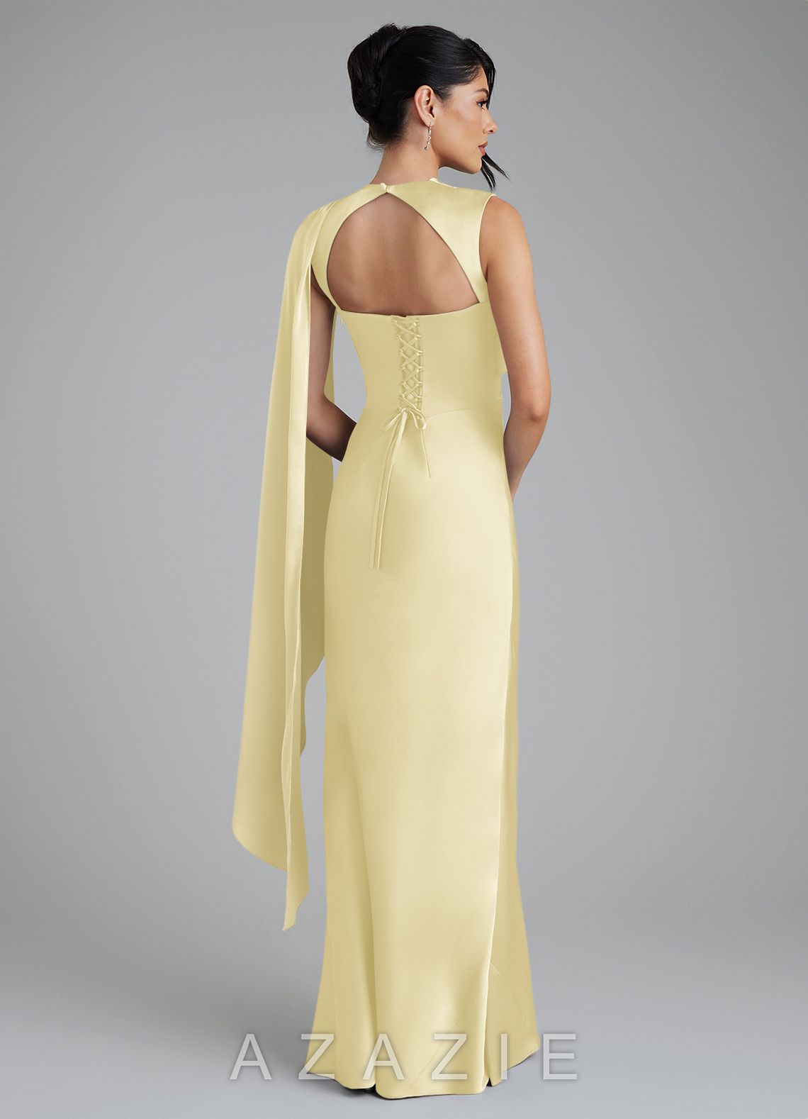 Azazie Taj Lemon Sorbet Mermaid Corset Stretch Satin Dress lemon_sorbet