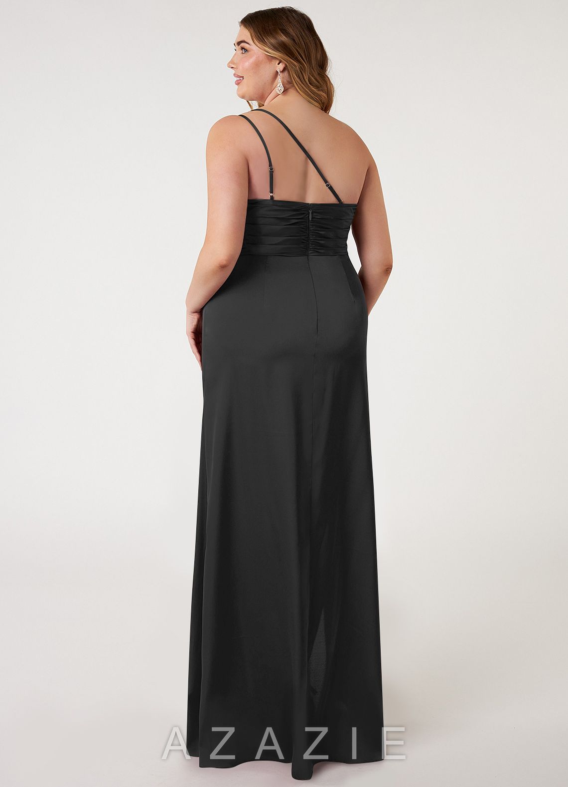 Azazie Eren Black Mermaid One Shoulder Stretch Satin Dress black