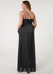 Azazie Eren Black Mermaid One Shoulder Stretch Satin Dress black