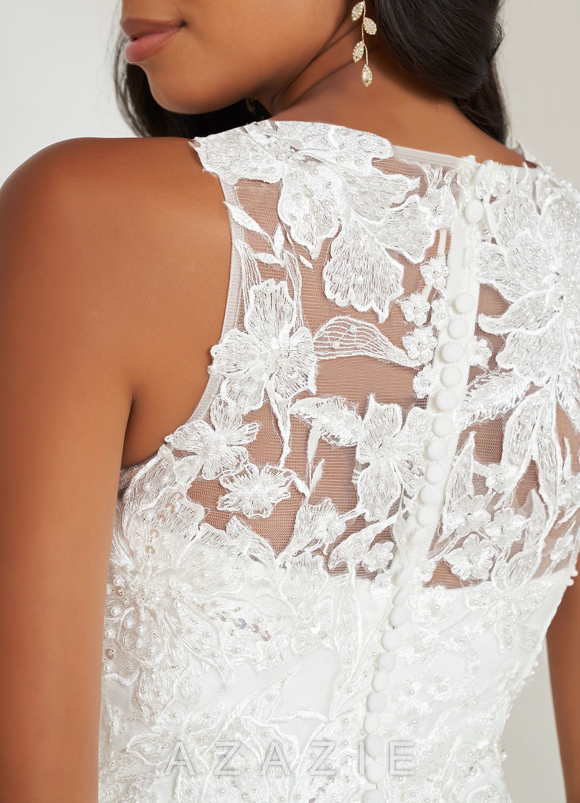 Azazie Glinda Wedding Dress Diamond White A-Line Sequins Matte Satin Dress diamond_white