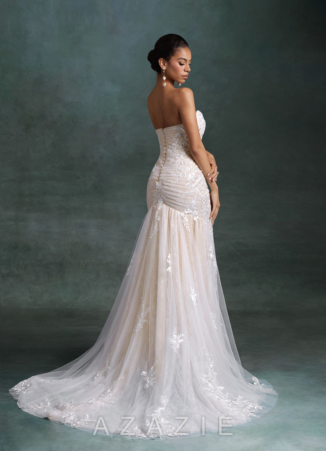 Azazie Ella Diamond White Champagne Mermaid Sweetheart Neckline Tulle Dress diamond_white/champagne