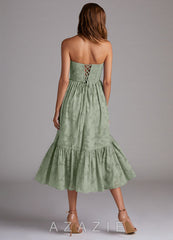 Azazie Delphina Agave A-Line Strapless Floral Burnout Convertible Dress agave