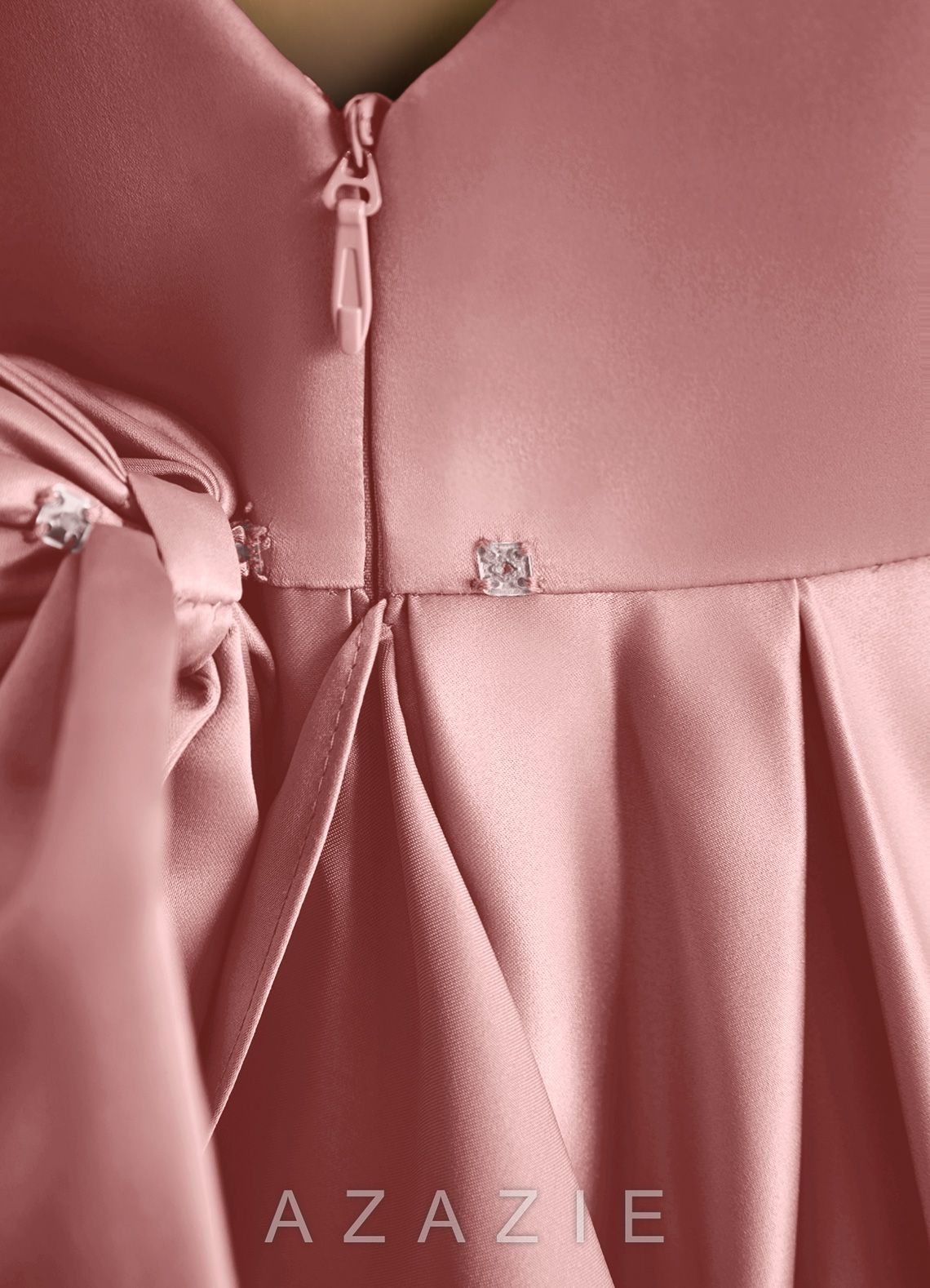 Azazie Lizzie Dusty Rose A-Line Pleated Matte Satin Dress dusty_rose