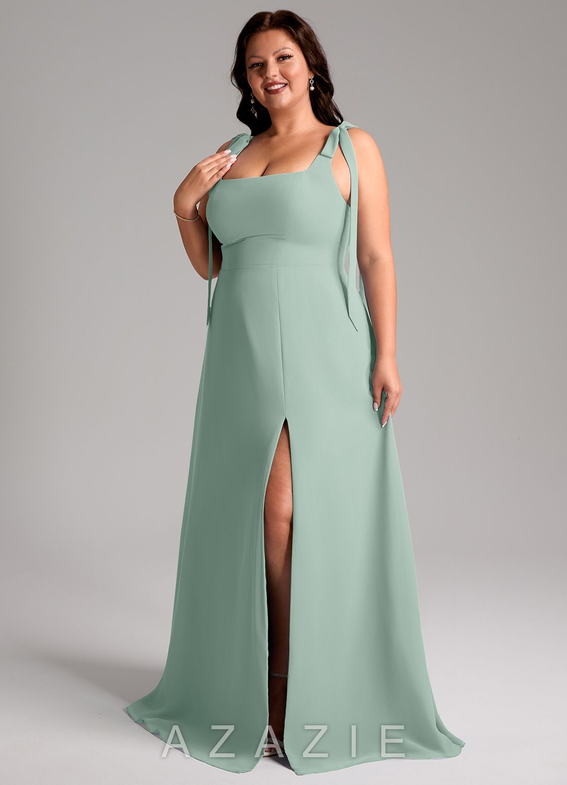 Azazie Debra Agave A-Line with Pockets Chiffon Convertible Dress agave