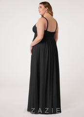 Azazie Chanel Black A-Line Pleated Chiffon Dress black