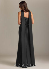 Azazie Kinsley Black Mermaid Side Slit Stretch Satin Dress black