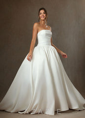 Azazie Lucinda Diamond White Ball-Gown Strapless Matte Satin Dress