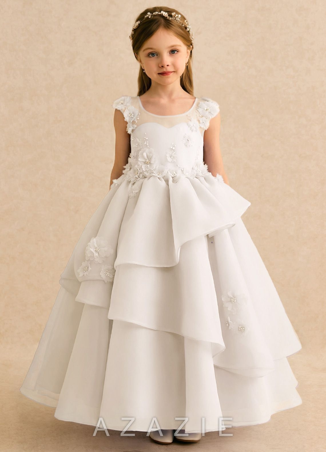 Azazie Mimie Ivory Ball-Gown Sweetheart Neckline Organza Dress ivory