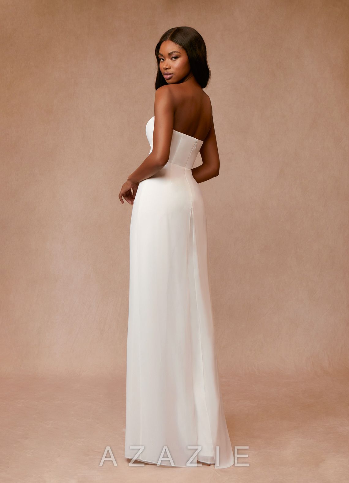 Azazie Tamara Wedding Dress Diamond White Pant Styles Strapless Chiffon Dress diamond_white