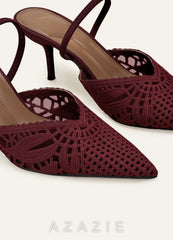 Woven Mesh Slingback Heels for Women Pointed Toe Bridal Wedding Shoes Elegant High Heels  burgundy