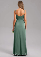 Azazie Azuree Eucalyptus A-Line Pleated Stretch Satin Dress eucalyptus