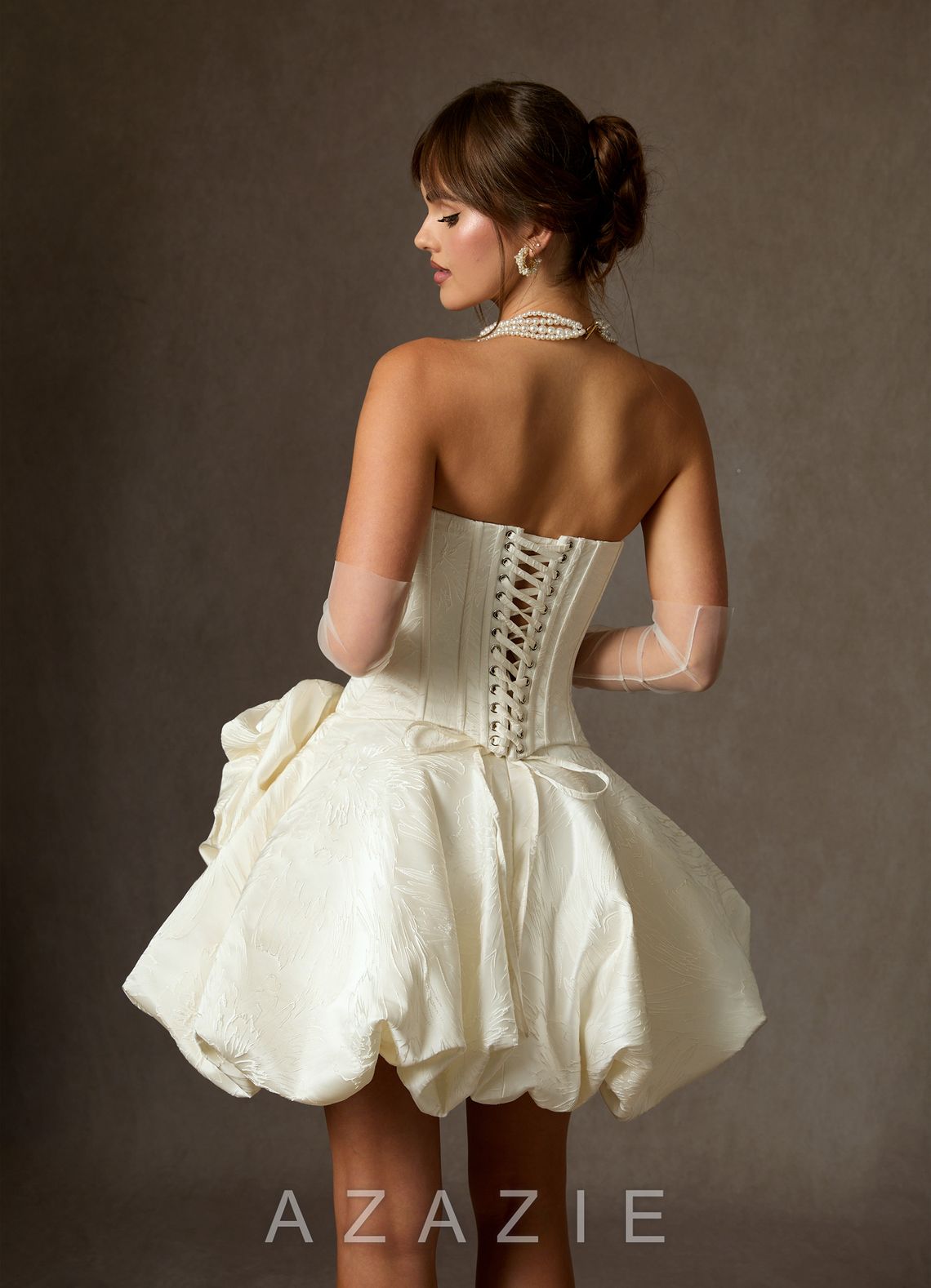 Azazie Kloe Antique White Ball-Gown Strapless Floral Jacquard Dress antique_white