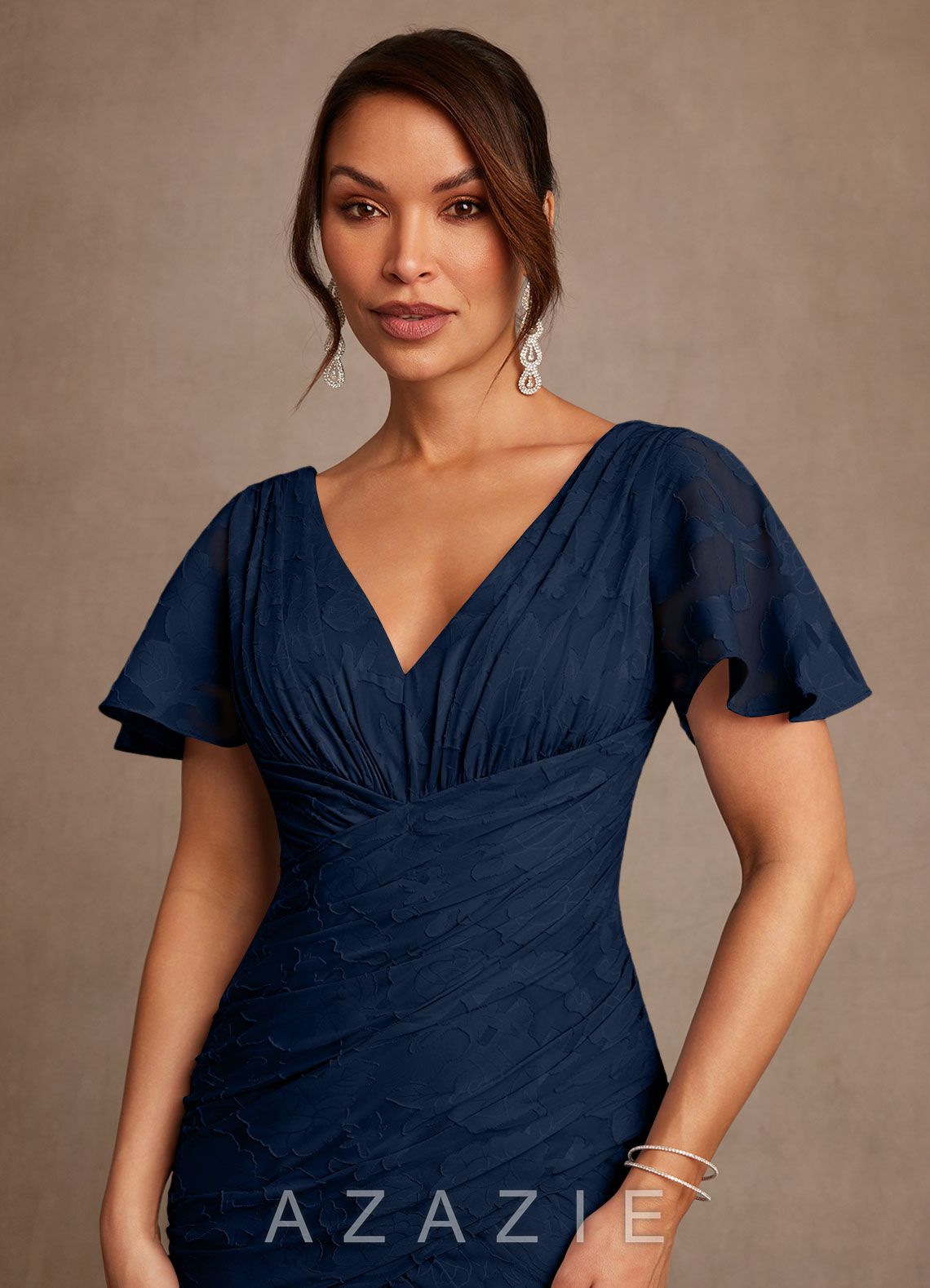 Azazie Jolene Dark Navy Mermaid Pleated Floral Burnout Dress dark_navy