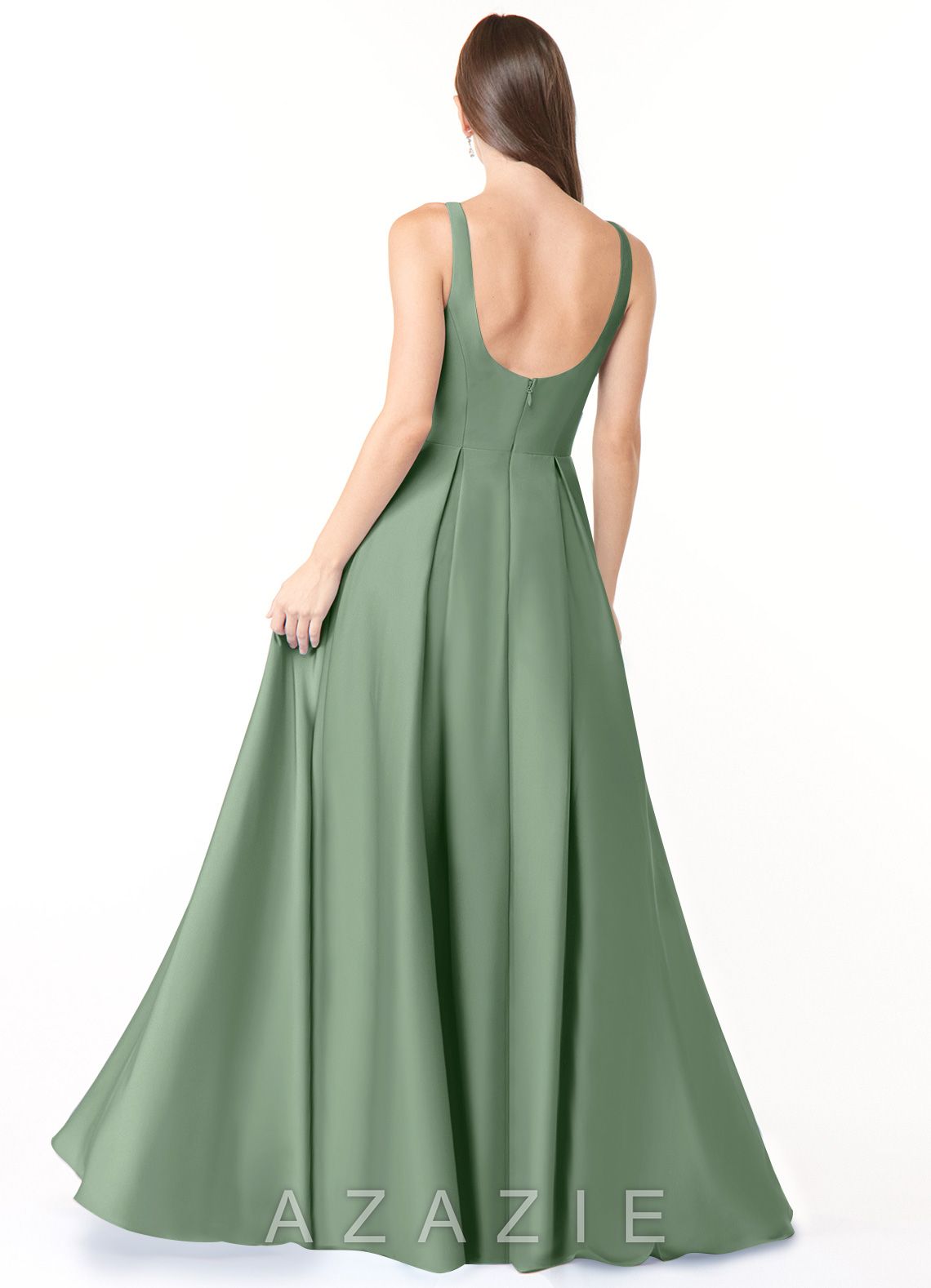 Azazie Neve Matcha Ball-Gown with Pockets Stretch Satin Dress matcha
