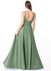 Azazie Neve Matcha Ball-Gown with Pockets Stretch Satin Dress matcha