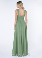 Azazie Kaleigh Matcha A-Line Pleated Chiffon Dress matcha