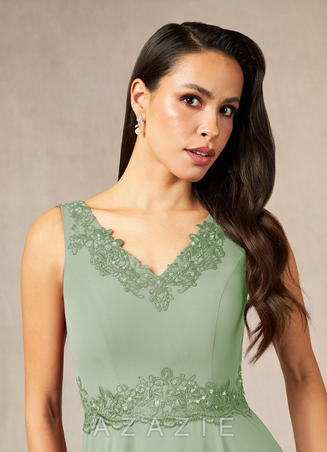 Azazie Devana Dusty Sage A-Line Sequins Chiffon Dress dusty_sage