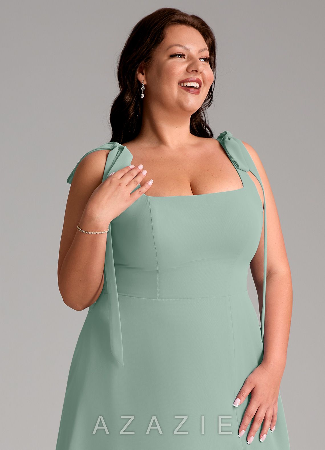 Azazie Debra Agave A-Line with Pockets Chiffon Convertible Dress agave