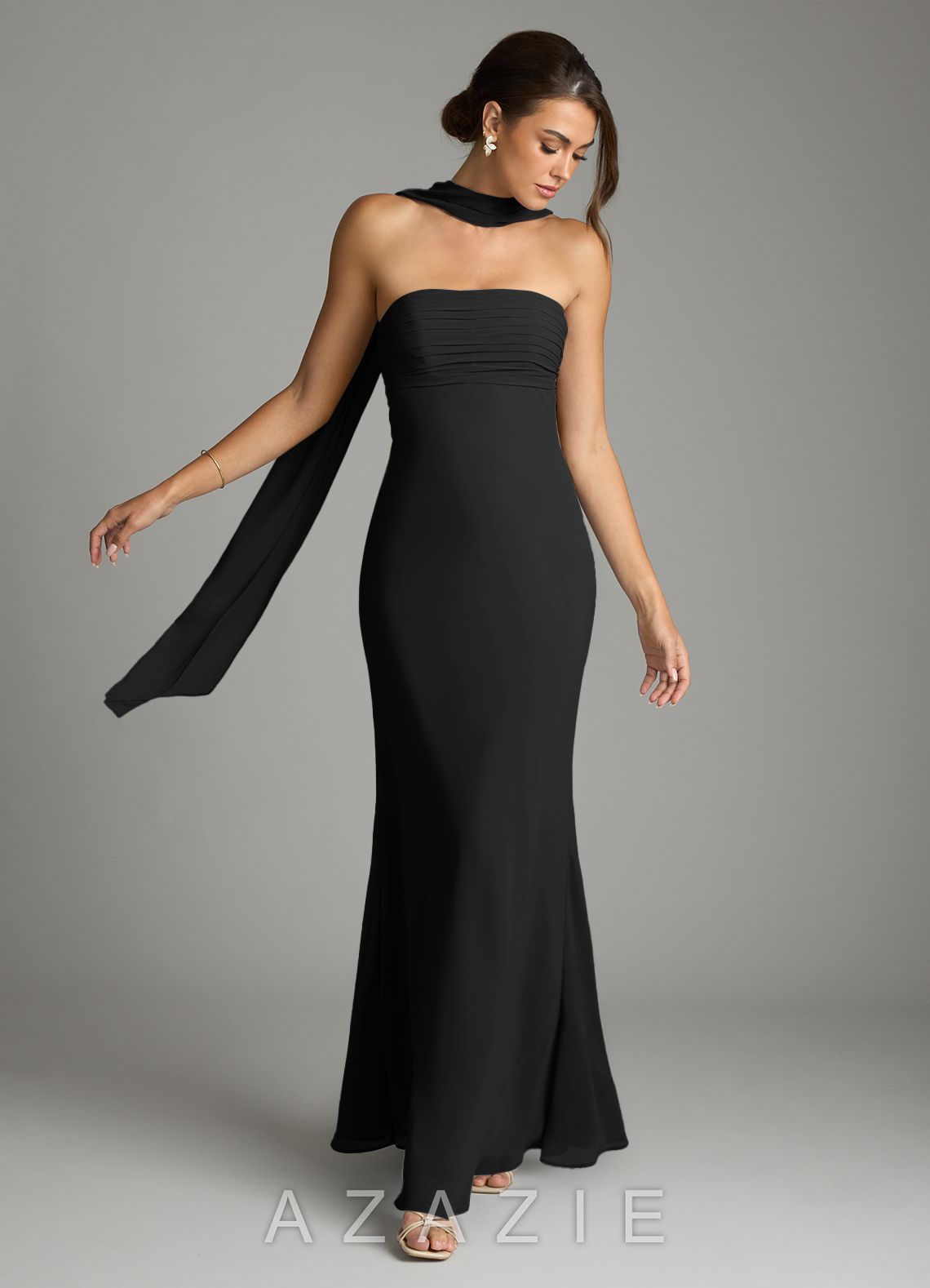 Azazie Saylor Black Mermaid Strapless Chiffon Dress black