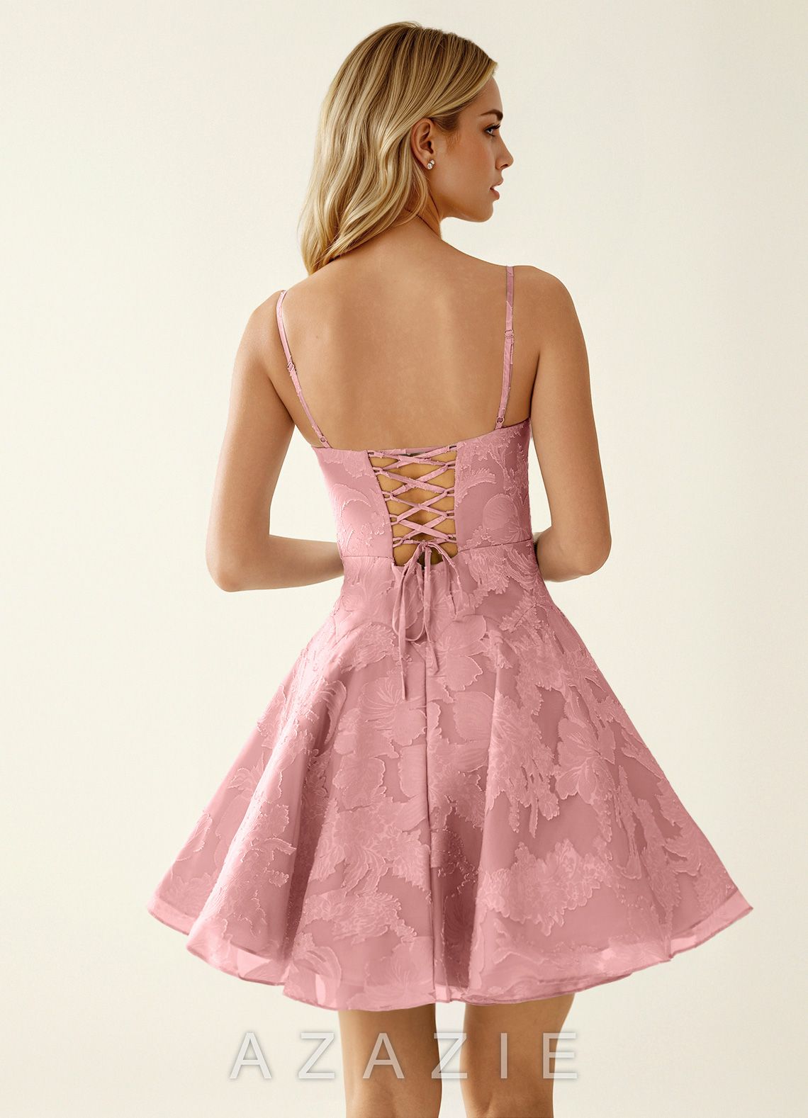 Stamsia Coral Pink Jacquard Ball Gowns Mini Dress