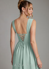 Azazie Caterina Agave A-Line Corset Chiffon Dress agave