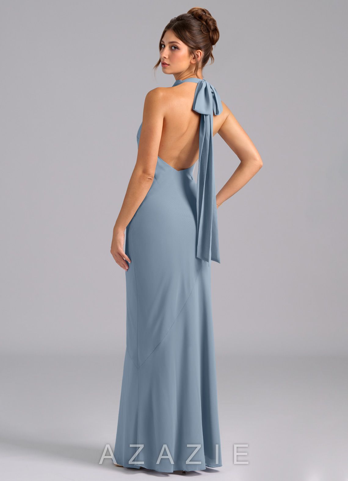 Azazie Velli Dusty Blue Mermaid High Neck Chiffon Dress dusty_blue