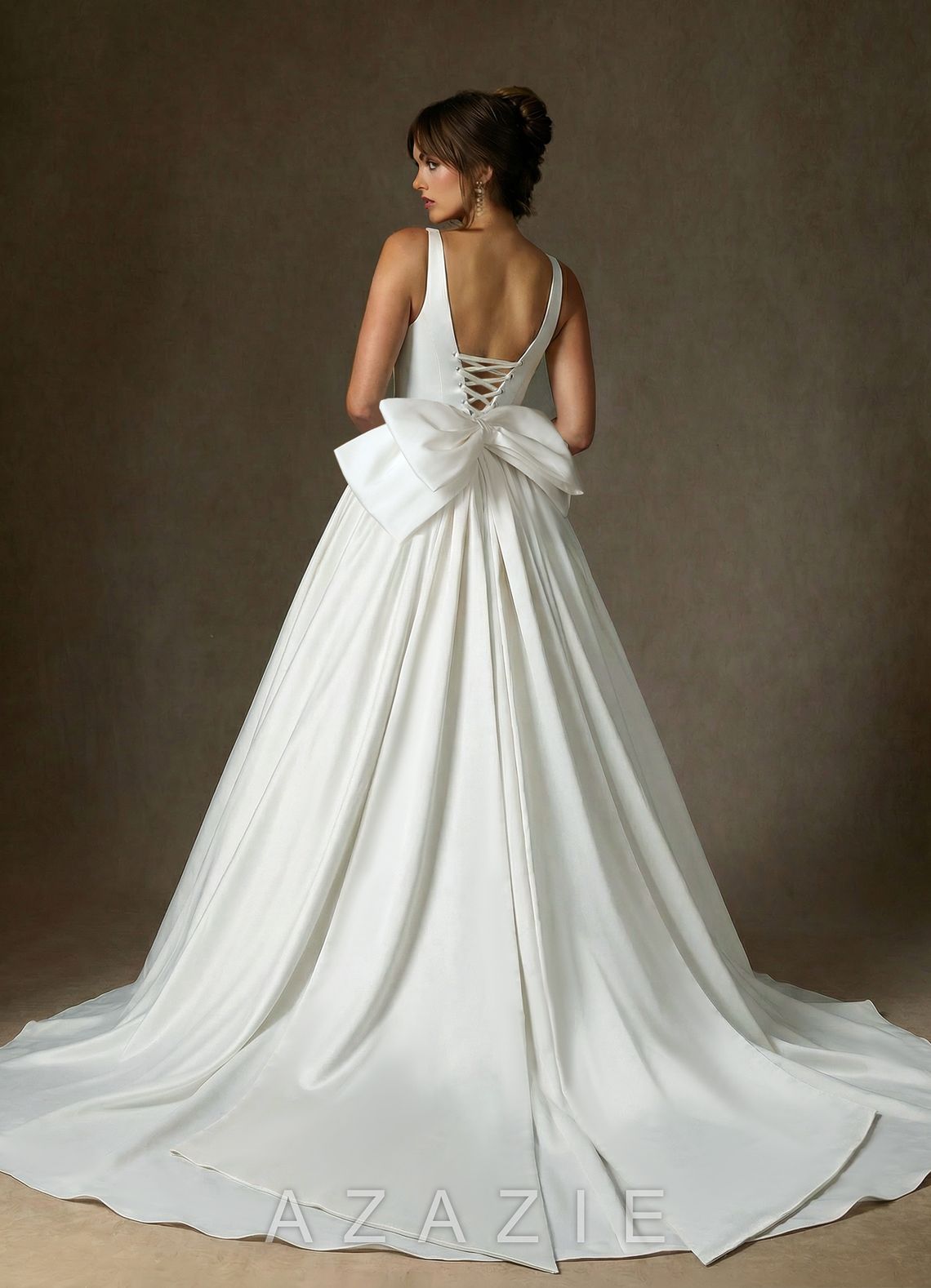 Azazie Cyanne Diamond White Ball-Gown with Pockets Stretch Satin Dress diamond_white