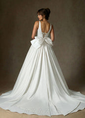 Azazie Cyanne Diamond White Ball-Gown with Pockets Stretch Satin Dress diamond_white