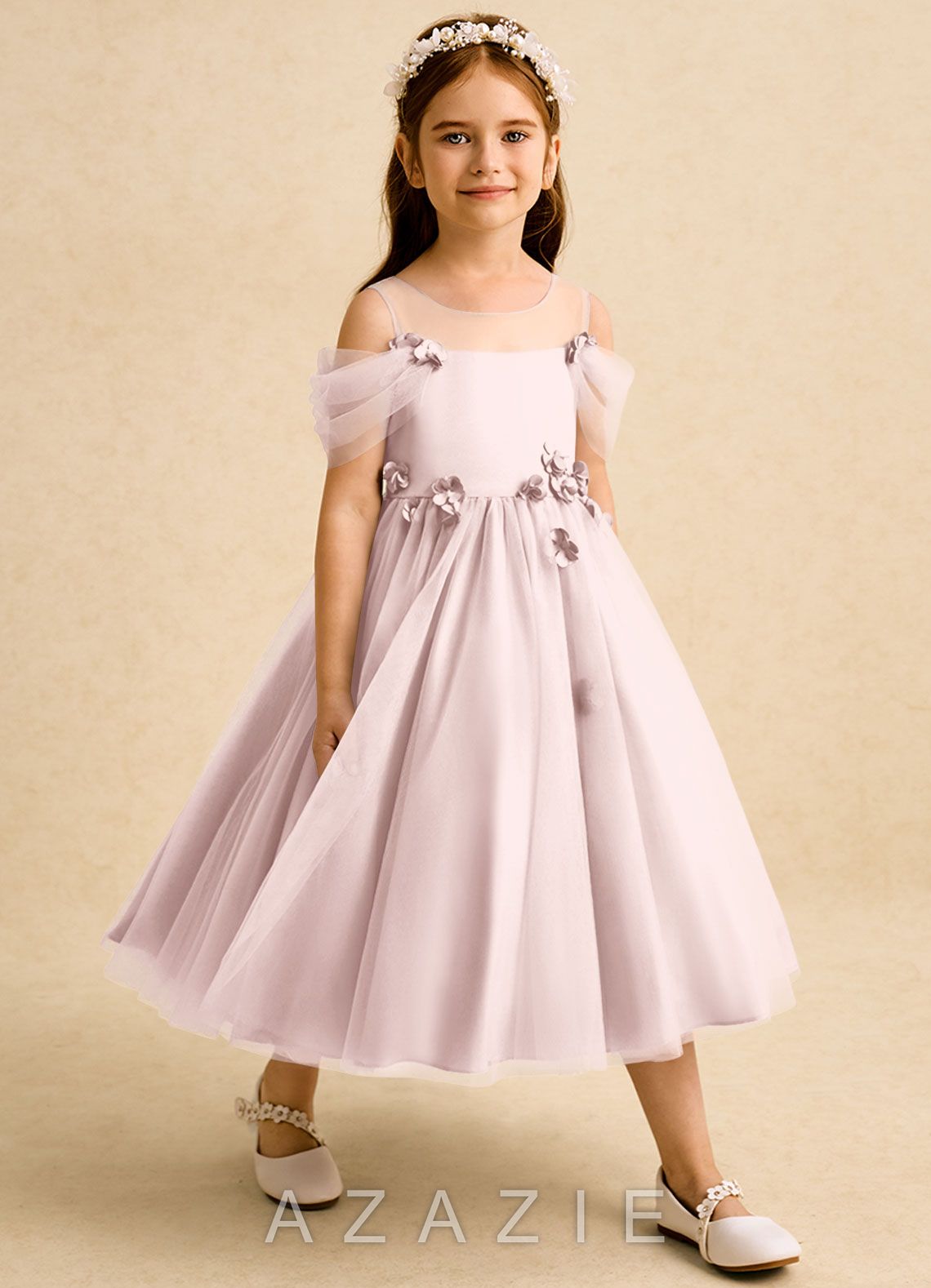 Azazie Juni Blushing Pink Ball-Gown Pleated Tulle Dress blushing_pink
