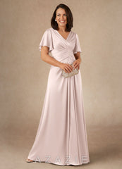 Azazie Emmeline Blushing Pink A-Line Pleated Stretch Satin Dress