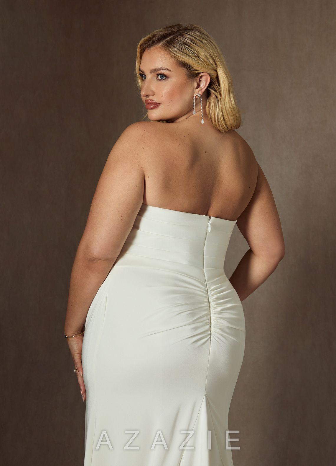 Azazie Elyse Diamond White Mermaid Strapless Crepe Back Satin Dress