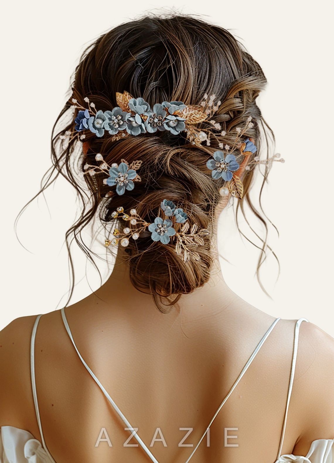 Blue Floral Hair Comb Set
