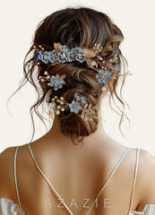 Blue Floral Hair Comb Set