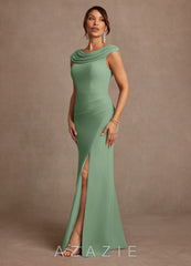 Azazie Irvine Matcha A-Line Pleated Chiffon Dress matcha