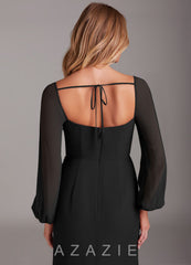 Azazie Charissa Black Sheath Long Sleeve Chiffon Dress black