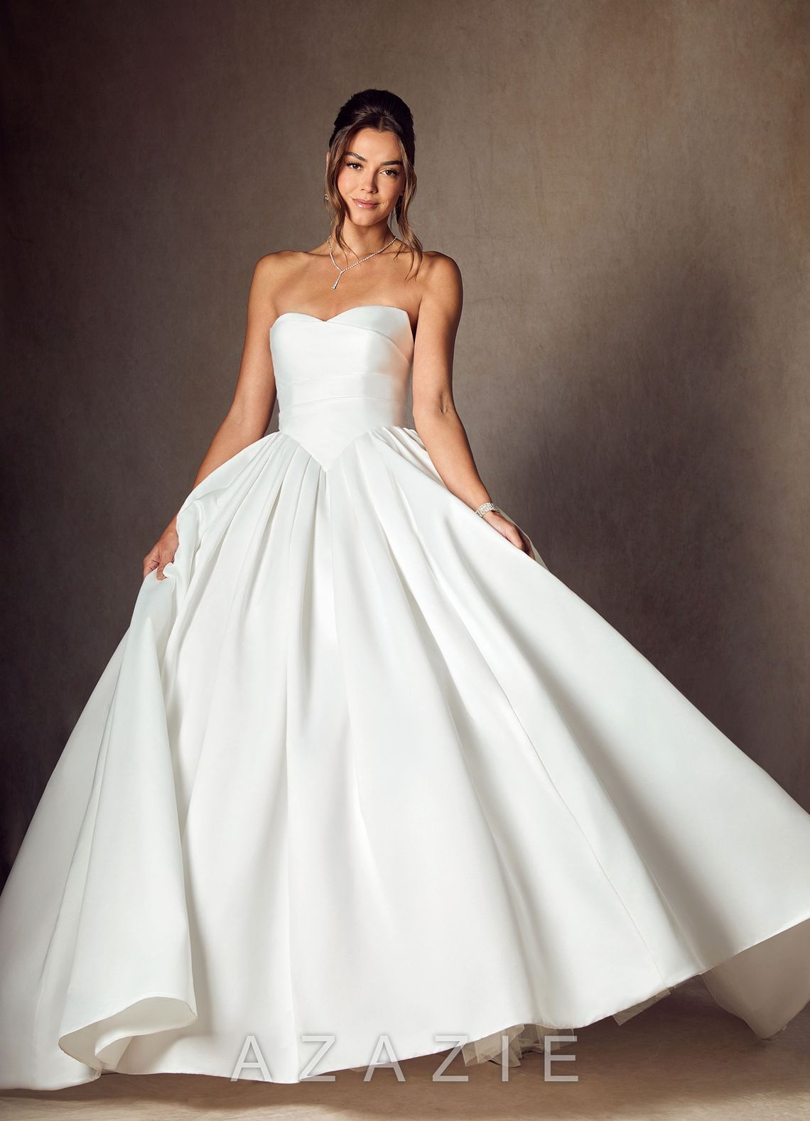 Azazie Celestia Diamond White Ball-Gown Strapless Matte Satin Dress diamond_white