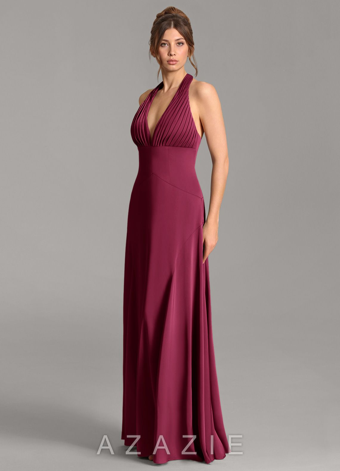 Azazie Aubrielle Burgundy A-Line Corset Stretch Satin Dress burgundy