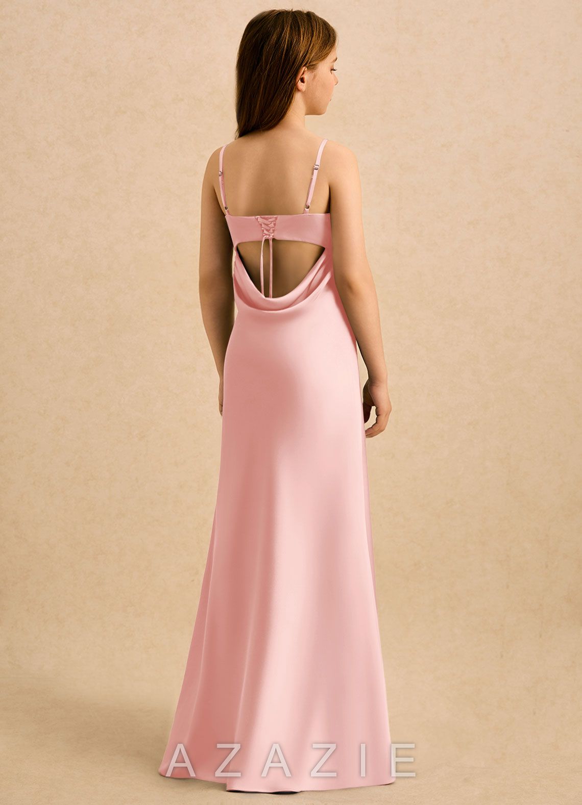 Azazie Mirabella Girls Formal Powder Pink Sheath Sweetheart Neckline Stretch Satin Dress