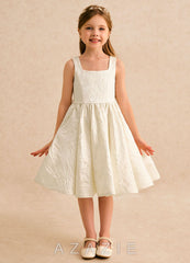 Azazie Honeybun Antique White A-Line Bow Floral Jacquard Dress antique_white