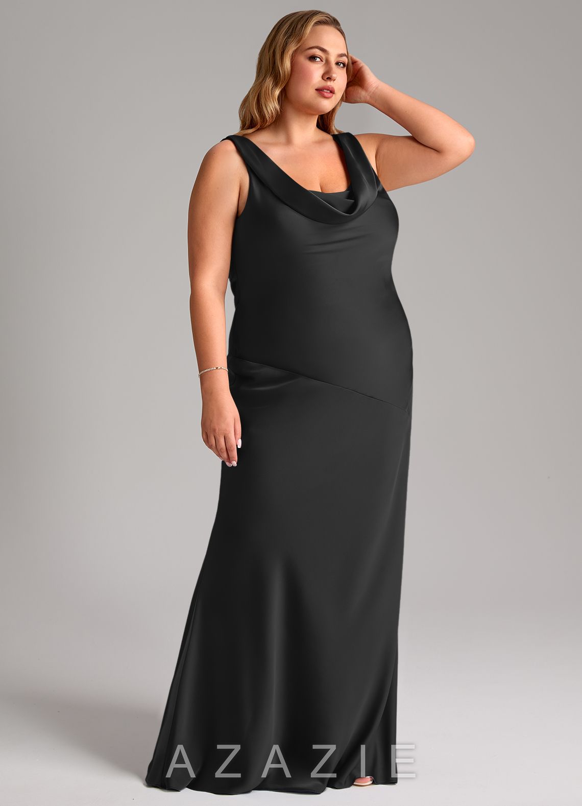 Azazie Rylina Black Mermaid Stretch Satin Dress black
