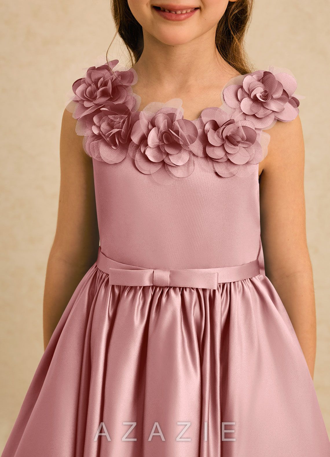 Azazie Eden Dusty Rose Ball-Gown Pleated Matte Satin Dress dusty_rose