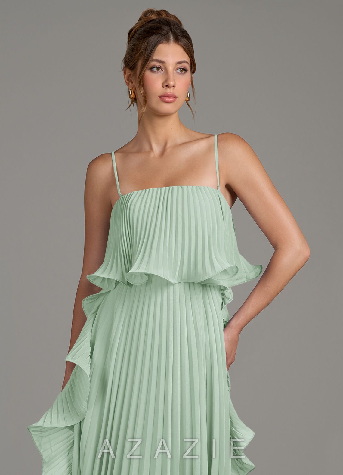 Azazie Alexia Agave A-Line Ruched Chiffon Dress agave