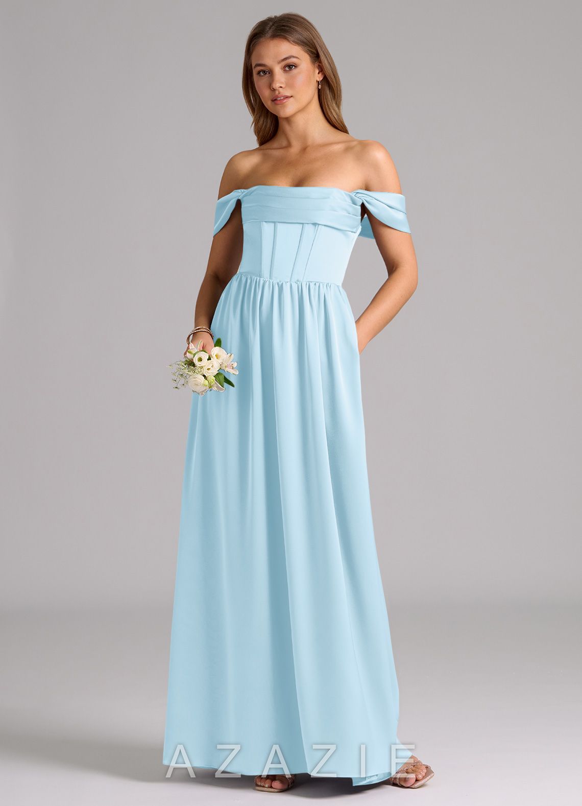 Azazie Hattie Sky Blue A-Line Corset Stretch Satin Dress sky_blue