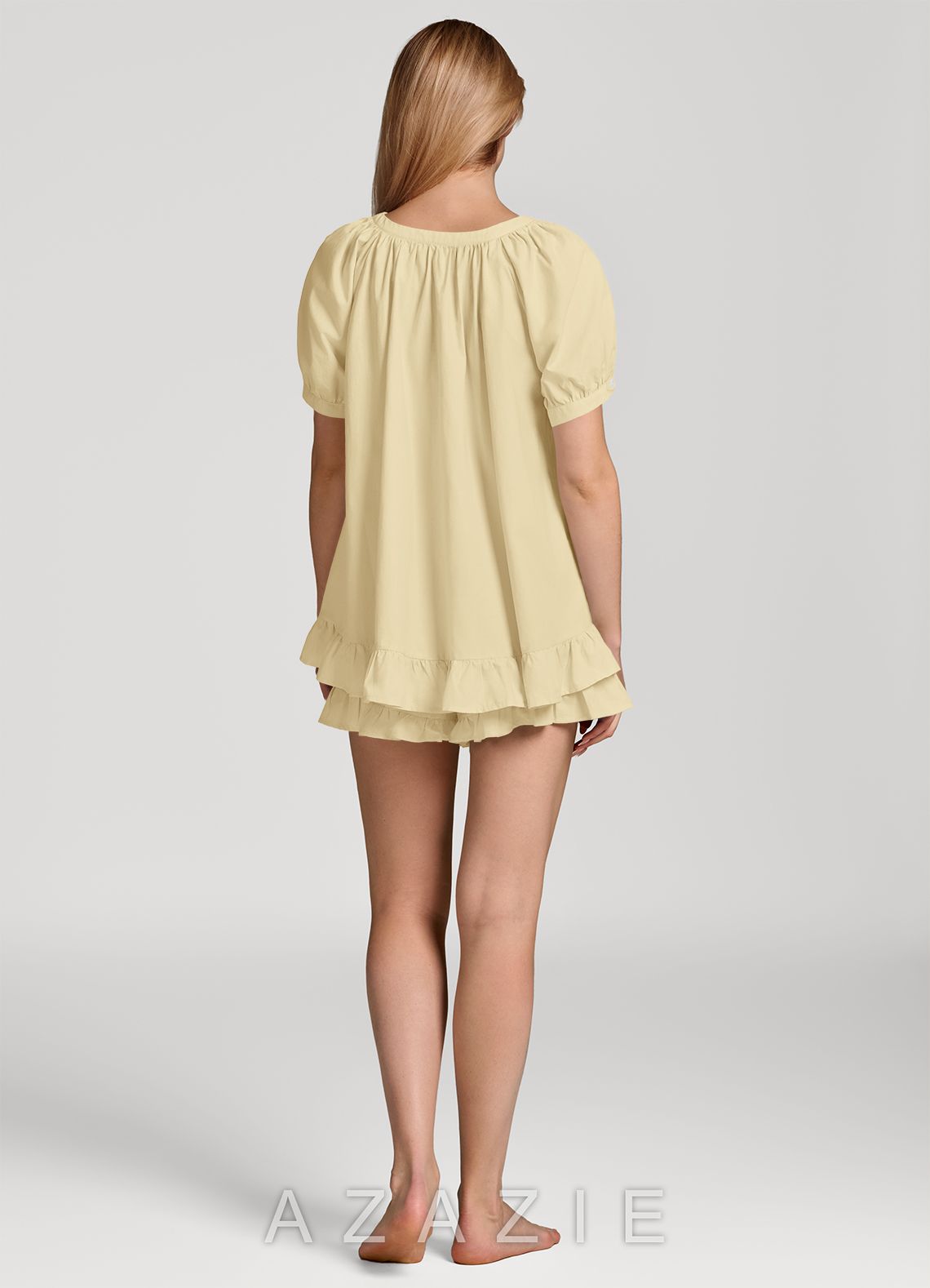 Ruffled Button Front Cotton Pajama Set  lemon_sorbet