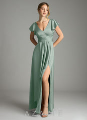 Azazie Omari Agave A-Line Stretch Satin Dress
