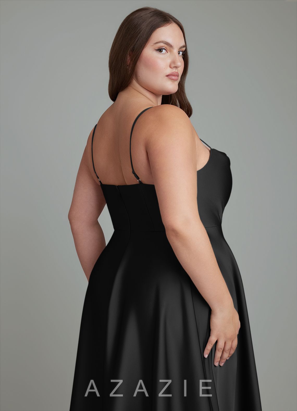 Azazie Elle Black A-Line Pleated Stretch Satin Dress black